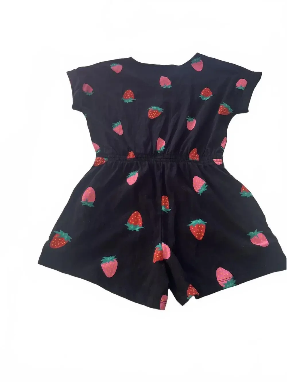 Girls Shorts Romper Strawberry Print Old Navy Black Button Front Pockets Size 8
